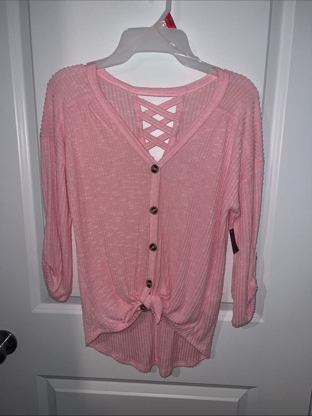 NOBO Blush Pink Button-Front Knit Top with Crisscross Back Detail